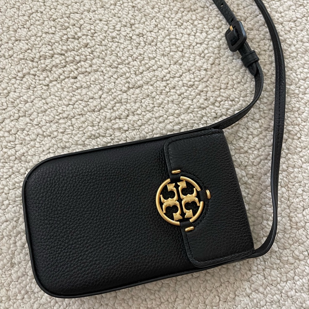 Black Crossbody Bag with Gold Logo